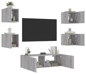 5darab szürke sonoma színű falra szerelhető TV-szekrény LED-del
