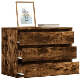 füstös tölgy színű szerelt fa fiókos sarokszekrény 80x41x58 cm