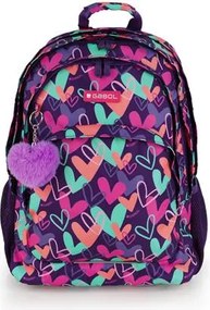 Hátizsák, iskolatáska, cipzáras, GABOL Kokoro, lila, szívek (GA237840L)