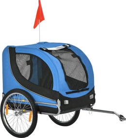 PawHut Kutya Trailers Kerékpáros Trailer Kutya Szállító Kék+Fekete 130 x 73 x 90 cm | Aosom
