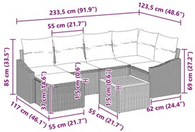 7 darabos Kerti Kanapé Szett Párnákkal - Fekete Poli Rattan Akácia