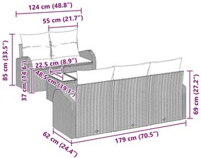 Kerti Kanapé Szett 6 pcs Bézs 55 x 55 x 37 cm Poli rattan