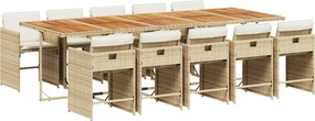 vidaXL 11 részes bézs polyrattan kerti étkezőgarnitúra párnákkal