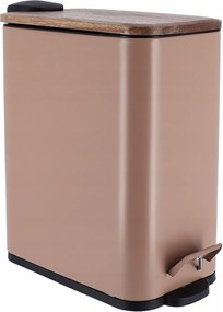 Szemeteskosár Keskeny Fém, Fa Fedéllel 5L Réz Barna