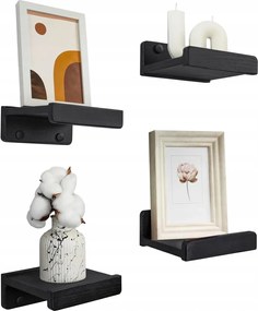 4 Db-os Fa Fali Polc Szett Wood Wedge Fekete 13CM