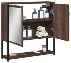 barna tölgy szerelt fa tükrös fürdőszobaszekrény 60x16x60 cm