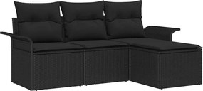 vidaXL Kanapé Szett párnával 4 pcs Fekete polirattan