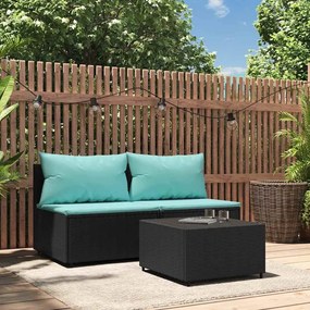 3 részes fekete polyrattan kerti ülőgarnitúra párnákkal