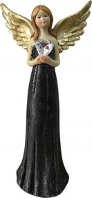 Karácsonyi angyal figura fekete-arany kristály szívvel 20cm