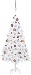 Fehér PVC műkarácsonyfa LED-ekkel és gömbszettel 180 cm