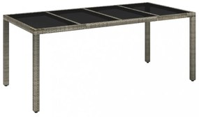 szürke polyrattan üveglapos kerti asztal 190 x 90 x 75 cm