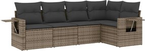 vidaXL 5 részes szürke polyrattan kerti ülőgarnitúra párnákkal