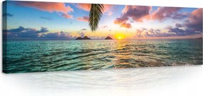 Vászonkép 145x45 Napfelkelte óceán tenger hullámok ég felhők nyugalom természet