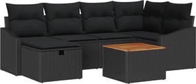 vidaXL Kerti Kanapé Szett párnával tárolóval 7 pcs Fekete Poli rattan