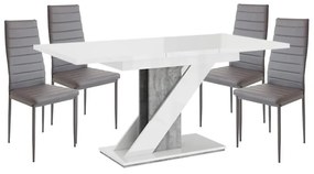 Maasix WGS Szürke-Magasfényű Fehér Z 4 személyes étkezőszett Szürke Coleta székekkel