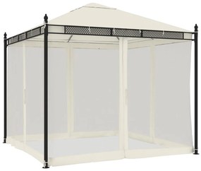 krémszínű acél pavilon hálós oldalakkal 2,93 x 2,93 m