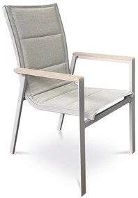 Kerti szék bézs textilén, alumínium, bézs színű, polifa karfa tölgy dekorral