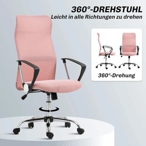 HOMCOM ergonomikus irodai szék, magasságban állítható forgószék hintafunkcióval, hálós kárpitozás, rózsaszín