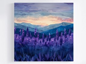 Poszter Levendula Hegyek Naplemente Lila Akvarell 40x40