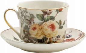 Jumbo porcelán csésze csészealjjal, rózsa motívummal