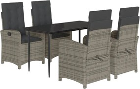 vidaXL 5 részes szürke polyrattan kerti étkezőgarnitúra párnával