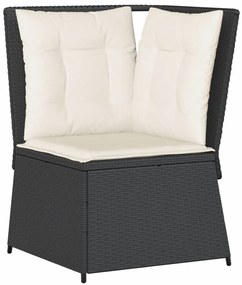 Fekete polyrattan kerti sarokkanapé párnával