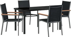 vidaXL Kert étkező szett 5 pcs Fekete Porfestett acél