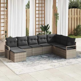 Kerti Kanapé Szett 8 pcs Szürke Poli rattan, porfestett acél
