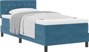 vidaXL Boxrugós ágy matracmal Sötét kék 90 x 190 cm Bársony