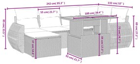 7 részes szürke polyrattan kerti ülőgarnitúra párnákkal