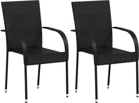 vidaXL 2 db fekete rakásolható polyrattan kültéri szék