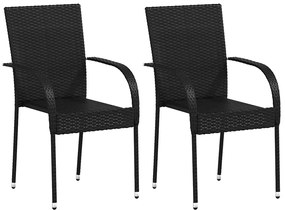 vidaXL 2 db fekete rakásolható polyrattan kültéri szék