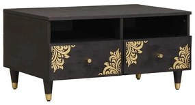 vidaXL Dohányzóasztal fiókkal Fekete 80 x 54 x 40 cm Tömör Mangófát