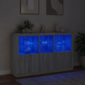 szürke sonoma színű tálalószekrény LED-ekkel 162 x 37 x 100 cm