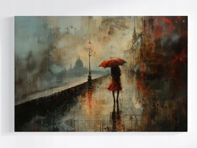 Vászonkép Canvas Nő Piros Esernyő Város Folyó Eső 60x40