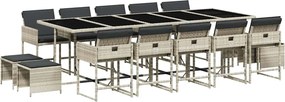 vidaXL 15 részes szürke polyrattan kerti étkezőgarnitúra párnákkal