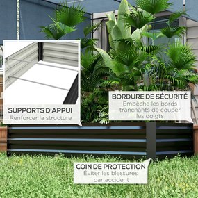 Outsunny Fém Téglalap Alakú Kerti Ültető Doboz Biztonsági Éllel és Nyitott Aljjal, Méret: 150L x 70W x 30H cm, Fekete | Aosom