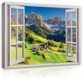 Vászonkép, Kilátás az ablakból, Dolomitok, 100x75 cm méretben