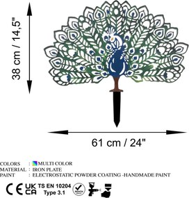 Peacock fém kerti dísztárgy, 60×38 cm – TR565TNL1260