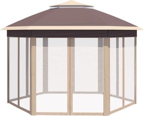 Outsunny 4x4m Vízálló Kiugró Hatszögletű Összecsukható Pavilon, Dupla Tető, Kert Pavilon 6 Oldalfallal, Rendezvény sátor hordtáskával, Kerthez, Terasz