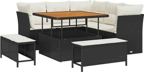 vidaXL Kerti Kanapé Szett 8 pcs Fekete polirattan