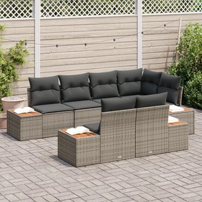 7 Darab Kerti Kanapé Szett Párnákkal Szürke Poli Rattan Acacia