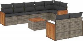 vidaXL 9 részes szürke polyrattan kerti ülőgarnitúra párnákkal