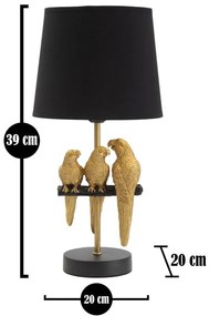 Fekete asztali lámpa arany papagáj 39 cm