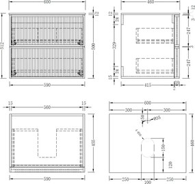 AREZZO design SAVONA 60 cm-es Fürdőszoba alsószekrény 2 fiók, tölgy