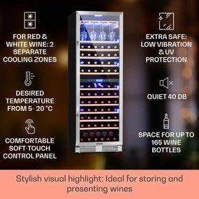 Klarstein Vinovilla Grande Duo, nagy kapacitású borhűtő, 425 liter, 165 palack, 3 színű LED világítás