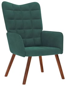 sötétzöld bársony pihenőfotel zsámolynal