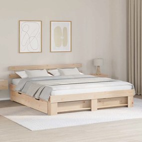 Ágykeret fejtámlával fiókkal Barna 200 x 200 cm Tömör fenyőfa