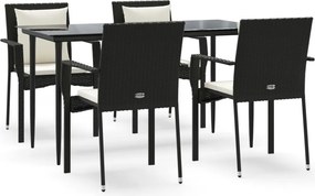 vidaXL 5 részes fekete polyrattan kerti étkezőgarnitúra párnákkal
