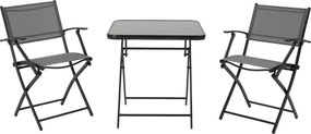 Outsunny Összecsukható Étkezőszett 3 Részes Erkélybútor Készlet 1 Asztal+2 Szék Kerti Bútor Szett Ülőgarnitúra Fém Hálós Fekete+Szürke | Aosom